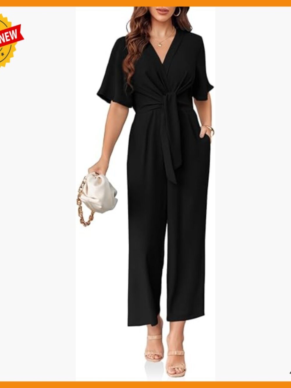 V-Neck Jumpsuit Wide Leg Long Pants Short Sleeve Casual Dressy